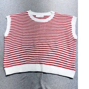 NWT Knit Mix Womens Sweater Vest Sz S Red White Striped Cropped Knit Top Trendy